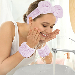 3セット3色の多機能ヘアアクセサリーセット女性用  コーラルフリースのヘッドバンドとブレスレット  蝶結び  ミックスカラー  400x55~75x9~24mm  約3個/セット  1セット/色&nbsp;OHAR-CN0001-01