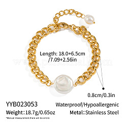 Elegant Flat Round Elegant Baroque Pearl Bead Link Bracelets&nbsp;LS-SX2805-2