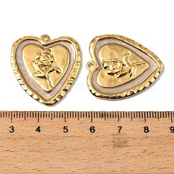304ステンレスペンダント  花のチャーム付きハート  エナメル  18KGP本金メッキ  イオンプレーティング（ip）  リネン  29.5x27x3mm  穴：1.6mm&nbsp;STAS-I371-34G-02