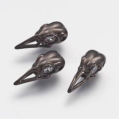 真鍮製マイクロパヴェ3A級キュービックジルコニアビーズ  鳥の頭蓋骨  カドミウムフリー＆ニッケルフリー＆鉛フリー  ガンメタ色  18x7x5.5mm  穴：2mm&nbsp;ZIRC-P043-05B-NR