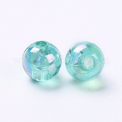 環境に優しい透明アクリルビーズ  ラウンド  ABカラー  ミディアムターコイズ  6mm  穴：1.5mm  約400個/50g&nbsp;X-PL733-9