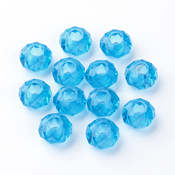 ガラスヨーロピアンビーズ  大穴ビーズ  芯金がない  ロンデル  ドジャーブルー  14x8mm  穴：5mm&nbsp;X-GDA007-70