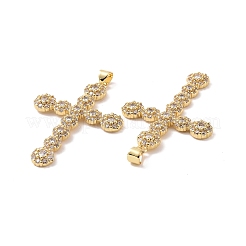 Cross Brass Micro Pave Clear Cubic Zirconia Pendants&nbsp;KK-G435-26G