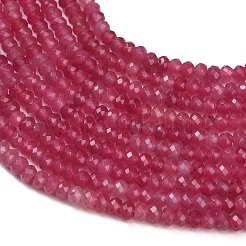 染め加工天然石ホワイトジェイドビーズ連売り  ロンデル  多面カット  クリムゾン  4x3mm  穴：0.9mm  約118個/連  13.78''（35センチメートル）&nbsp;GG-CBAF9EE-A18-3x4mm