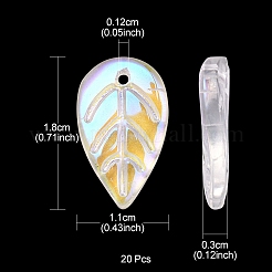 クリアガラスペンダント  葉のチャーム  クリアAB  18x11x3mm  穴：1.2mm&nbsp;GLAA-YW0003-05