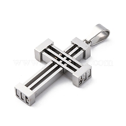 304ステンレスペンダント  クロスチャーム  変色防止  ステンレス鋼色  37x22x5.5mm  穴：7.7x4.5mm&nbsp;STAS-L286-02P