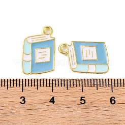 ゴールデン合金エナメルペンダントメッキ  カドミウムフリー＆鉛フリー  ブックチャーム  ライトスカイブルー  17x11x1mm  穴：1.6mm&nbsp;ENAM-Z017-12G-01