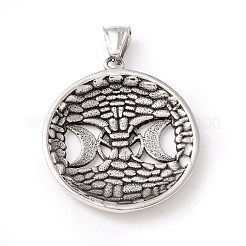 チベット風 304 ステンレススチールペンダント  フラットラウンド  アンティークシルバー  39.5x35.5x3.5mm  穴：8x4mm&nbsp;X-STAS-P305-63AS