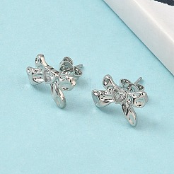 Brass Micro Pave Clear Cubic Zirconia Bowknot Stud Earrings&nbsp;EJEW-A145-02B-P