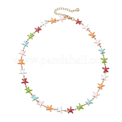 Ocean 304 Stainless Steel Colorful Enamel Starfish Fish Turtle Link Chain Necklaces for Women&nbsp;NJEW-JN05806