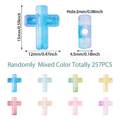 257 個のプラスチックビーズ  クロス  ツートン  金粉付き  ミックスカラー  15x12x4.5mm  穴：2mm&nbsp;KY-TA0001-55