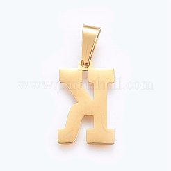 304ステンレスペンダント  文字L  ゴールドカラー  文字.k  20x12x1mm  穴：8x3mm&nbsp;STAS-H466-01G-K