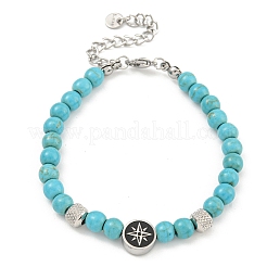 304 Stainless Steel & Synthetic Turquoise Round Beaded Bracelets for Women&nbsp;BJEW-G717-09
