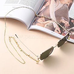 眼鏡チェーン  眼鏡用ネックストラップ  真鍮製のペーパークリップチェーン付き  ガラスビーズ  304ステンレススチールのロブスタークロウ留め具とゴムループエンド  ゴールドカラー  37.9~38.1インチ（96.5~97cm）&nbsp;AJEW-EH00225