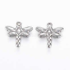 変色しにくい201ステンレススチールチャーム  トンボ  ステンレス鋼色  15x16x2.5mm  穴：1.2mm&nbsp;STAS-H420-20P