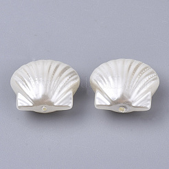 ABSプラスチックパール調ビーズ  シェル形状  フローラルホワイト  14.5x16x7.5mm  穴：1.2mm&nbsp;X-KY-T013-010