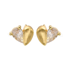 Heart Brass Micro Pave Clear Cubic Zirconia Stud Earrings&nbsp;EJEW-R018-07G