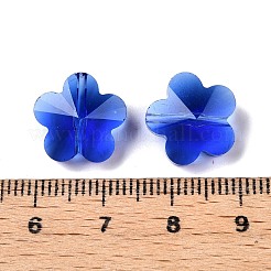 透明ガラスビーズ  多面カット  スモモの花  ブルー  13x13.5x8.5mm  穴：1mm&nbsp;LS-GLAA-Q066-14mm-C07