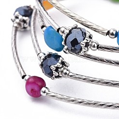 5ループラップブレスレット  多面カットガラスビーズ  エローズ淡水シェルビーズ  真鍮製チューブビーズ  鉄スペーサービーズとチベットスタイルの合金ビーズキャップ  ミックスカラー  2-1/8インチ（5.5cm）&nbsp;BJEW-JB04369-M
