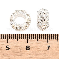 合金ラインストーンのヨーロッパのビーズ  大穴ビーズ  ロンデル  銀色のメッキ  クリスタル  11x6mm  穴：5mm&nbsp;CPDL-H999-10