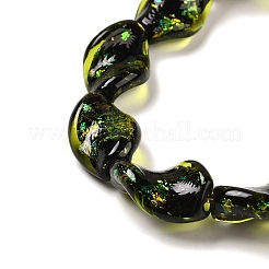 手作りの二色性箔ガラスビーズ連売り  葉  芝生の緑  18x13x6.5mm  穴：1.5mm  約19個/連  13.19''（33.5センチメートル）&nbsp;DICH-U001-08B