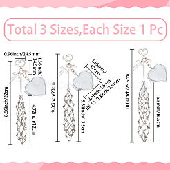 3Pcs 3 Styles 201 Stainless Steel String Bag & Iron with Glass Mirror & Alloy Bowknot Pendant Keychains&nbsp;HJEW-SC0003-27