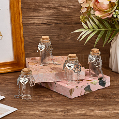 4Pcs Transparent Glass Empty Bottles with Alloy Paw Print Charms&nbsp;AJEW-DR00029