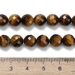 天然石タイガーアイビーズ連売り  ラウンド  ファセット（128ファセット）  8mm  穴：1mm  約50個/連  15.55インチ（39.5cm）&nbsp;G-L642-F01-8mm