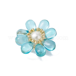 ガラスチャーム  真鍮パーツ  花  ライトスカイブルー  25.5x23.5x8mm  穴：6.5x3mm&nbsp;PALLOY-MZ00656-04