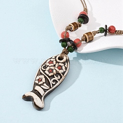 Ceramic Fish Pendant Adjustable Waxed Cord Necklaces for Women&nbsp;LS-NJEW-B146-04