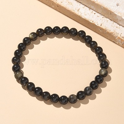 Natural Golden Sheen Obsidian Bead Stretch Bracelets&nbsp;BJEW-K212-A-020-1