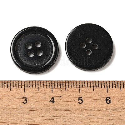 樹脂ボタン  染め  フラットラウンド  ブラック  18x3mm  穴：2mm  395個/袋&nbsp;RESI-D030-18mm-02-1