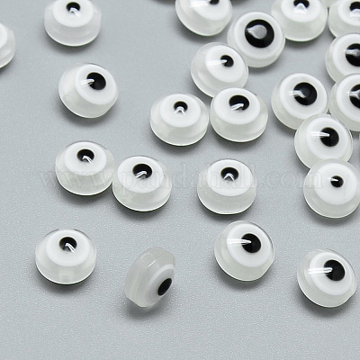 樹脂ビーズ  フラットラウンド  ナザールボンジュウ  透明  10~11x5~7mm  穴：2mm&nbsp;RESI-S339-7x10-03-1