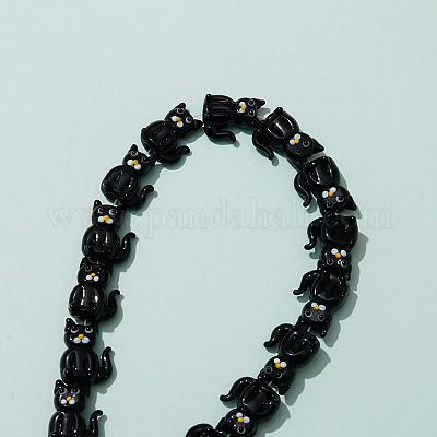 ガラスビーズ  猫  ブラック  20x16mm&nbsp;PW-WG9E33F-03-1