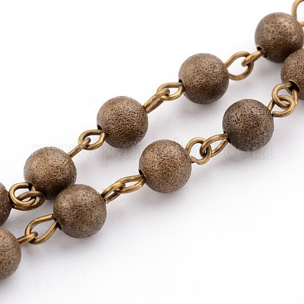 Brass Textured Beads Handmade Chains&nbsp;AJEW-JB00139-02-1