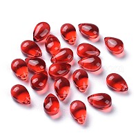 透明ガラスビーズ  トップドリルビーズ  ティアドロップ  レッド  9x6x5mm  穴：1mm&nbsp;X-GGLA-M004-05A-03