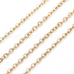 Ion Plating(IP) 304 Stainless Steel Cable Chains, Soldered, with Spool, Flat Oval, Real 18K Gold Plated, 1.6x1.3x0.3mm, about 32.8 Feet(10m)/roll