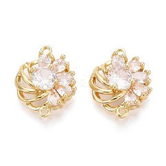 Brass Pave Clear Cubic Zirconia Connector Charms, Flower Links, Long-Lasting Plated, Golden, 15x19x6mm, Hole: 1~1.5mm