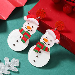 Acrylic Snowman Dangle Stud Earrings, Platinum, 63x27mm