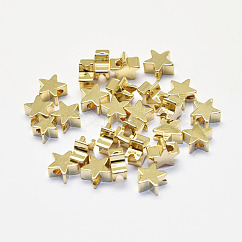 Long-Lasting Plated Brass Beads, Real Gold Plated, Nickel Free, Star, Real 18K Gold Plated, 6x6x3mm, Hole: 1.6mm