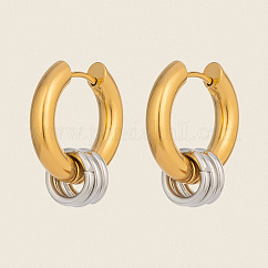 304 Stainless Steel Fashion Triple Ring Dangle Hoop Earrings for women, Real 18K Gold Plated, 22x19.8mm