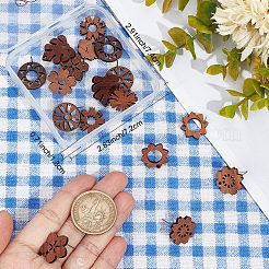 20 個 10 スタイルのクルミの木のスタッドのイヤリングのパーツ  316ステンレス鋼のピンと穴付き  花とうちわとドーナツ  淡い茶色  13.5~20x17~18mm  穴：1.6~1.8mm  ピン：0.7mm  2個/スタイル&nbsp;FIND-BBC0001-46