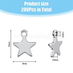 304ステンレススチールチャーム200個  スター  ステンレス鋼色  10x8x0.8mm  穴：1.4mm&nbsp;STAS-DC0015-35