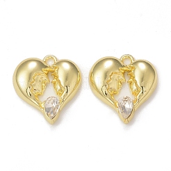 ラックメッキ合金ガラスペンダント  ゴールドカラー  ハートチャーム  透明  19x18x4mm  穴：1.8mm&nbsp;PALLOY-P291-01G-04