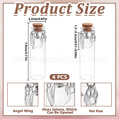 4Pcs Transparent Glass Empty Bottles with Alloy Feather and Paw Print Charms&nbsp;AJEW-DR00041