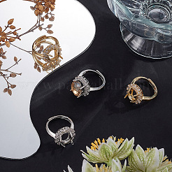 4Pcs 2 Colors Adjustable Brass Micro Pave Clear Cubic Zirconia Flower Adjustable Ring Components&nbsp;ZIRC-BBC0001-93
