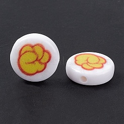 オペークプリントアクリルビーズ  フラットラウンド  レッド  11x4mm  穴：1.5mm&nbsp;SACR-F004-01A