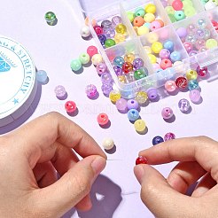 200 個 10 スタイル不透明なアクリル ビーズ  ABカラー  ラウンド  ミックスカラー  8x7~7.5mm  穴：2.5mm  20個/スタイル&nbsp;MACR-CJ0001-46