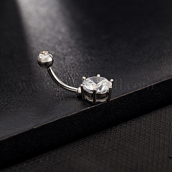 Platinum Plated Body Jewelry Cubic Zirconia Brass Navel Ring Navel Ring Belly Rings&nbsp;AJEW-EE0001-05B