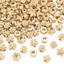 100個5スタイルチベットスタイルアロイビーズ  マットゴールドカラー  6~8.5x6~7.5x3.5~6mm  穴：1.2~2.5mm  20個/スタイル&nbsp;FIND-TA0010-99MG